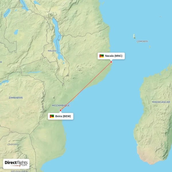 Nacala - Beira direct flight map