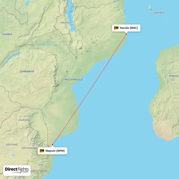 Nacala - Maputo direct flight map