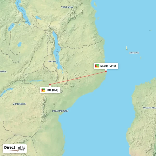 Nacala - Tete direct flight map