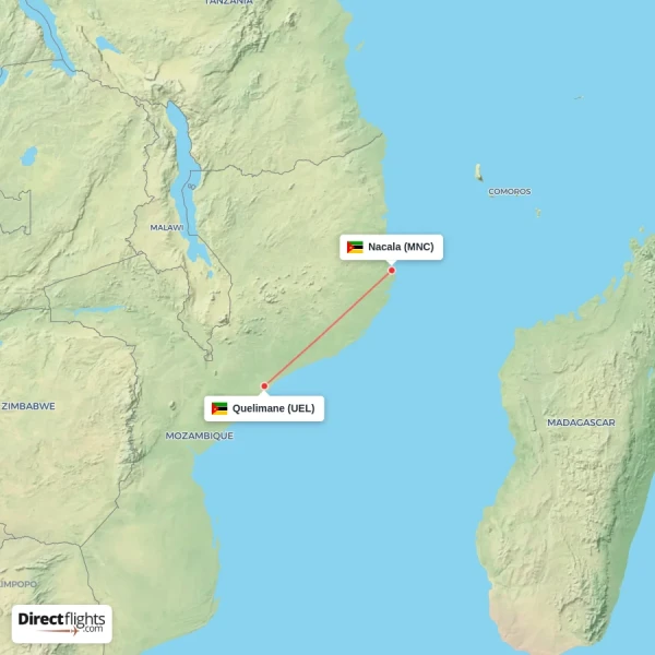 Nacala - Quelimane direct flight map
