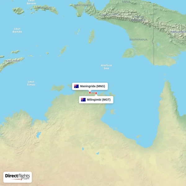 Maningrida - Milingimbi direct flight map