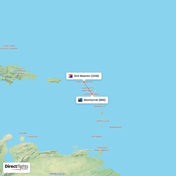 Montserrat - Sint Maarten direct flight map
