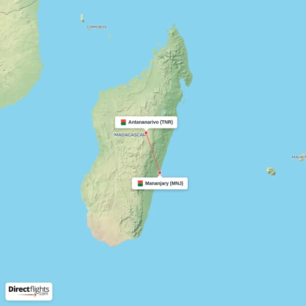 Mananjary - Antananarivo direct flight map