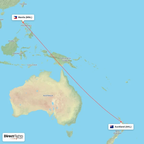 Manila - Auckland direct flight map