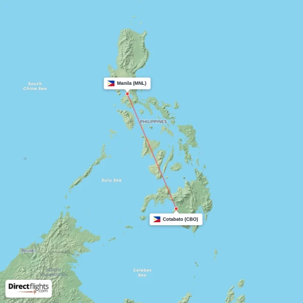 Manila - Cotabato direct flight map