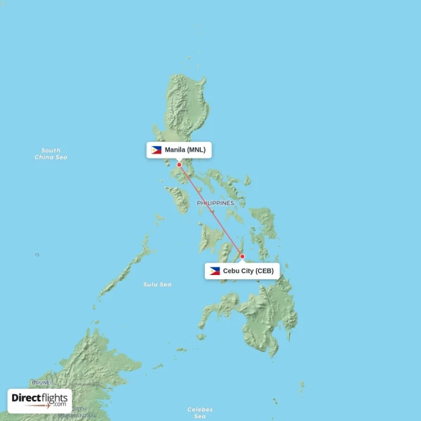 Manila - Cebu City direct flight map