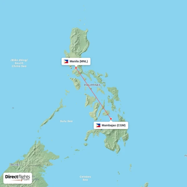 Manila - Mambajao direct flight map