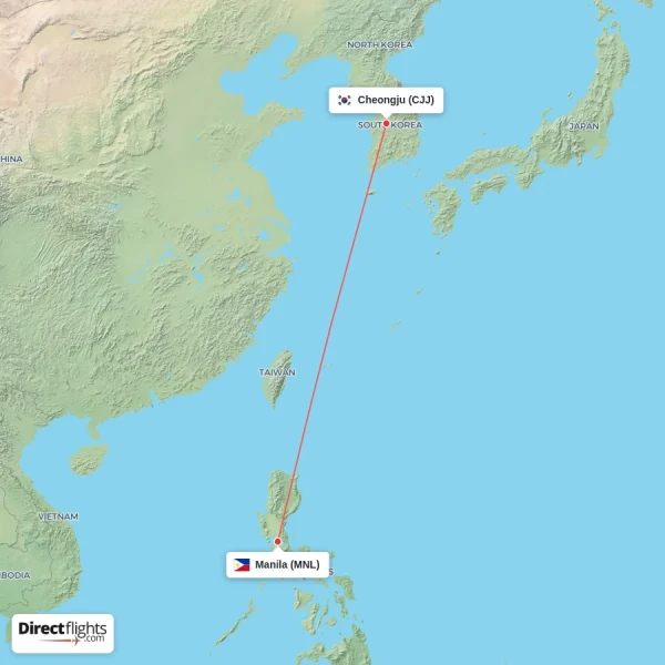 Manila - Cheongju direct flight map