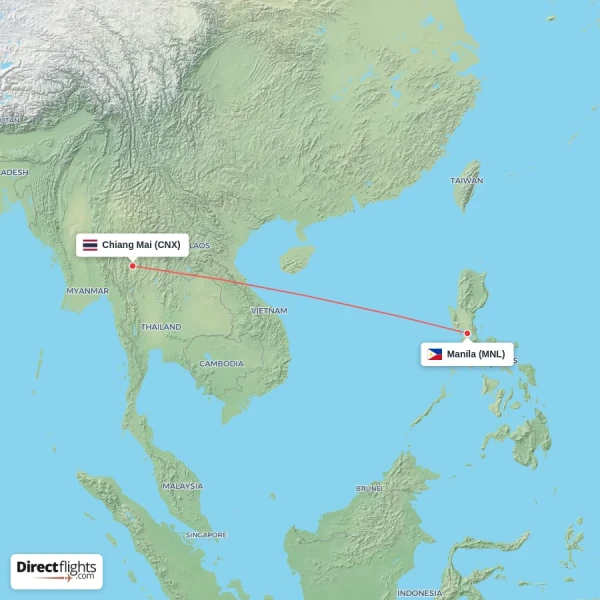 Manila - Chiang Mai direct flight map