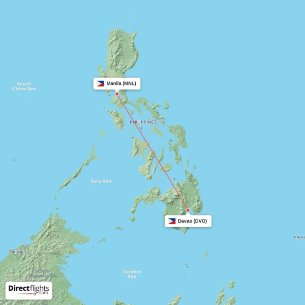 Manila - Davao direct flight map