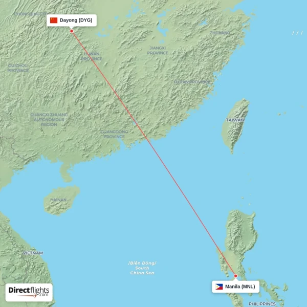 Manila - Dayong direct flight map