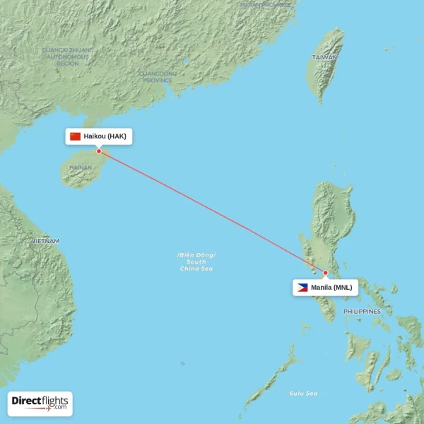 Manila - Haikou direct flight map