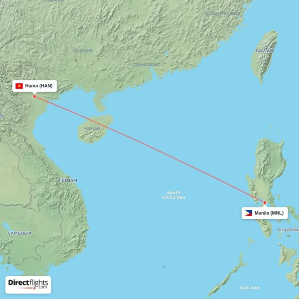 Manila - Hanoi direct flight map