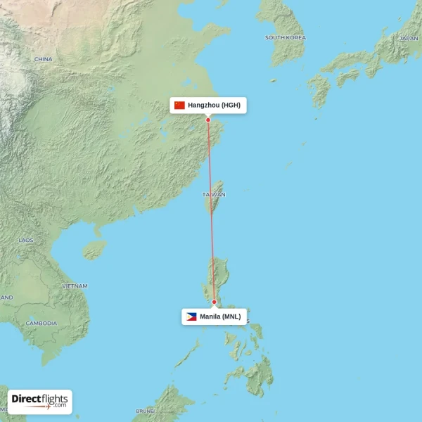 Manila - Hangzhou direct flight map