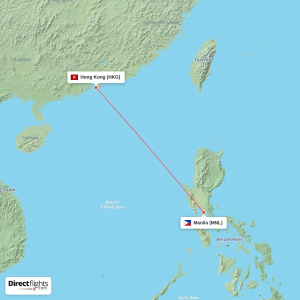Manila - Hong Kong direct flight map