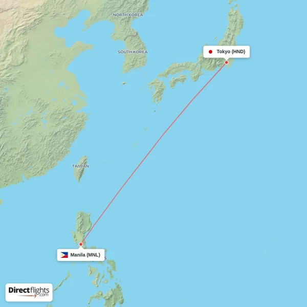 Manila - Tokyo direct flight map