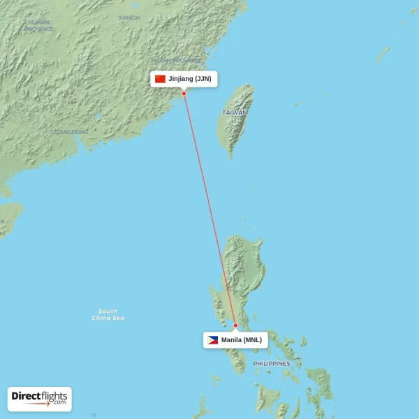Manila - Jinjiang direct flight map