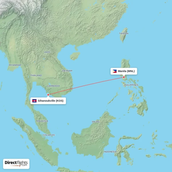 Manila - Sihanoukville direct flight map