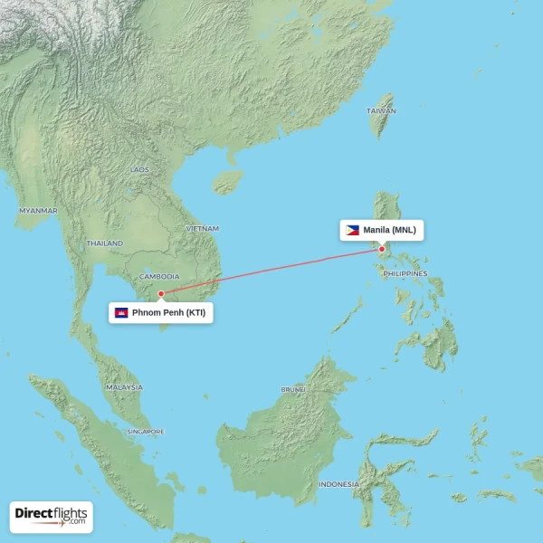 Manila - Phnom Penh direct flight map