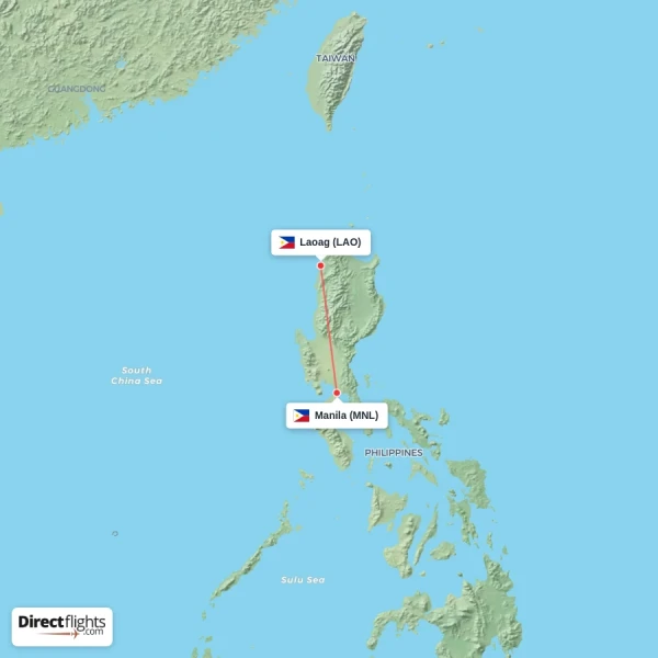 Manila - Laoag direct flight map