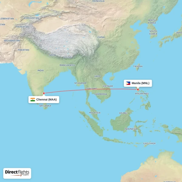 Manila - Chennai direct flight map