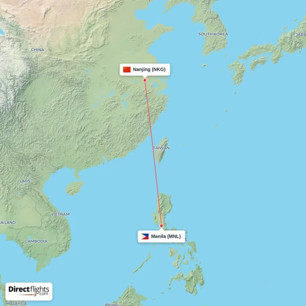 Manila - Nanjing direct flight map
