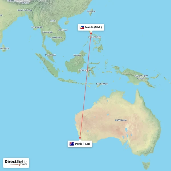 Manila - Perth direct flight map