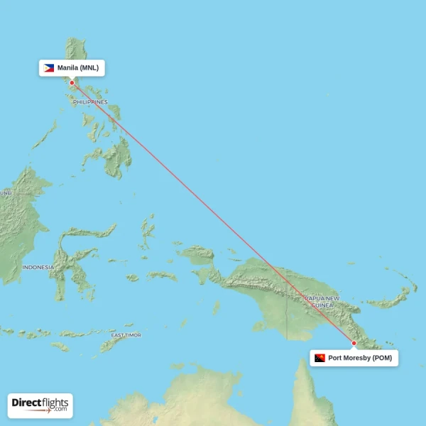 Manila - Port Moresby direct flight map