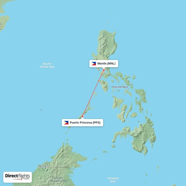 Manila - Puerto Princesa direct flight map