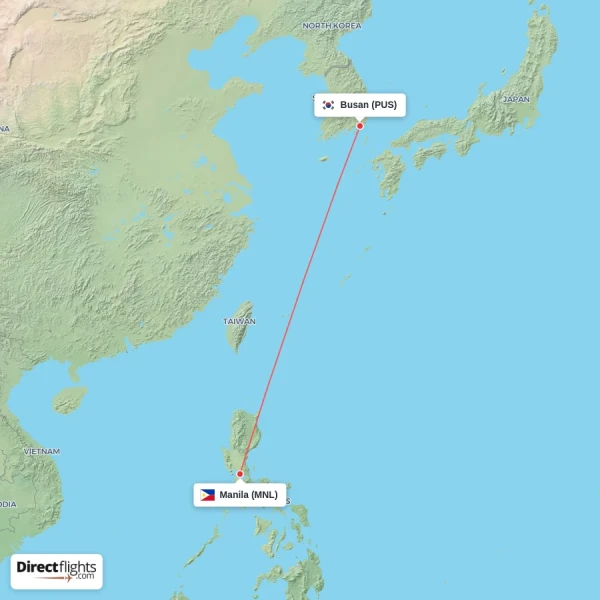 Manila - Busan direct flight map