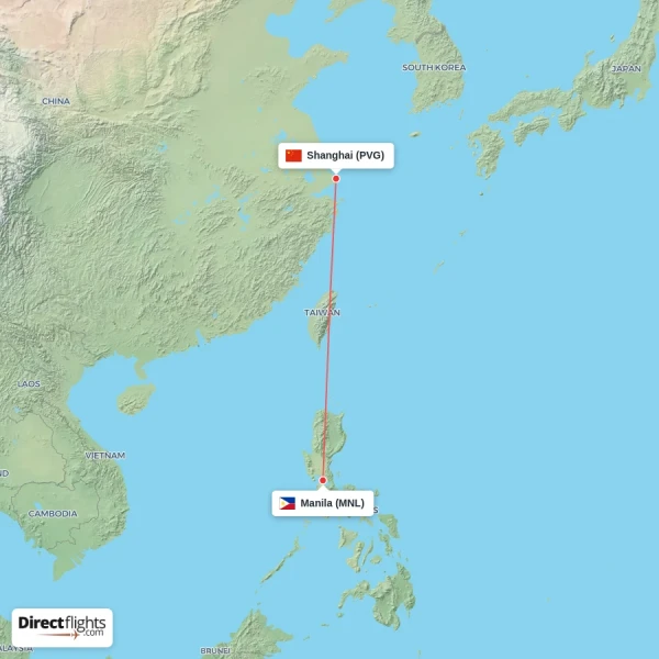 Manila - Shanghai direct flight map