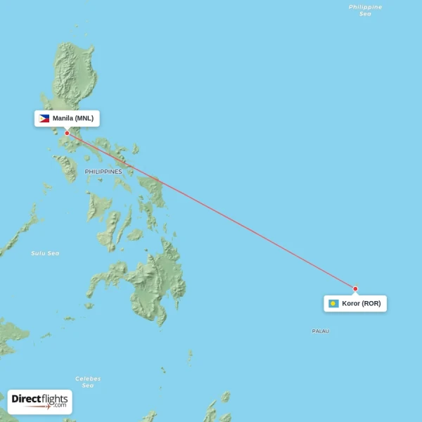 Manila - Koror direct flight map