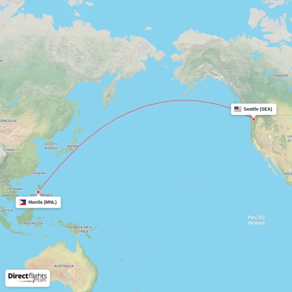 Manila - Seattle direct flight map