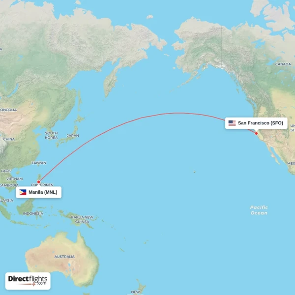 Manila - San Francisco direct flight map