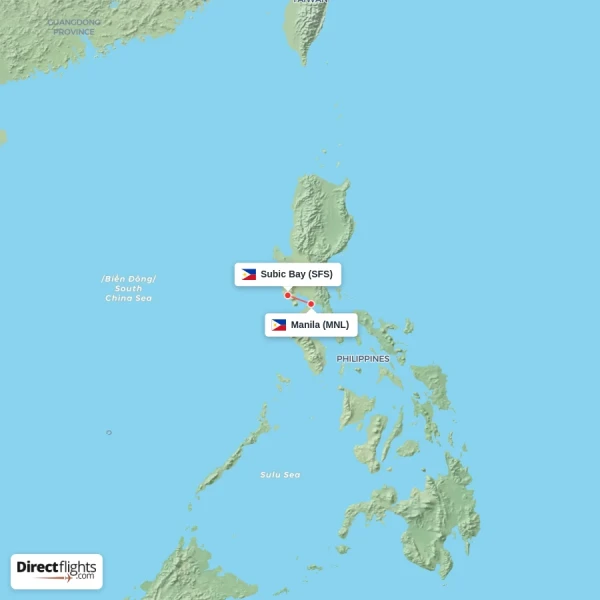 Manila - Subic Bay direct flight map