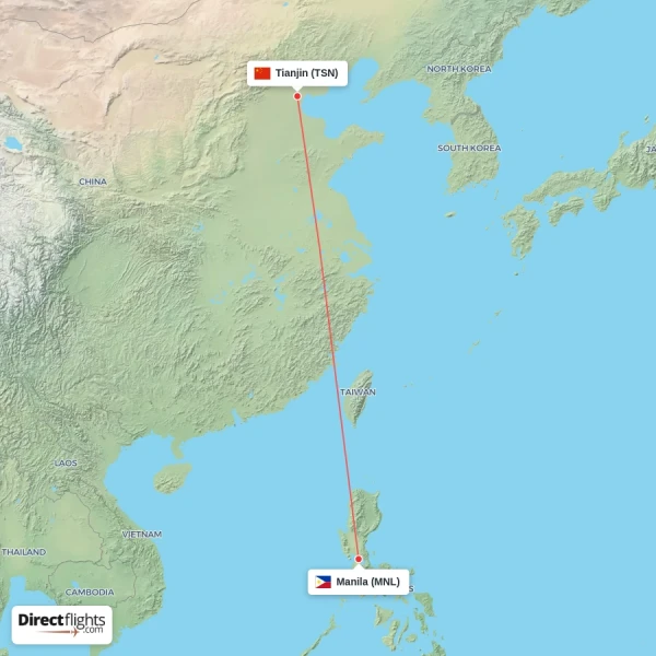 Manila - Tianjin direct flight map