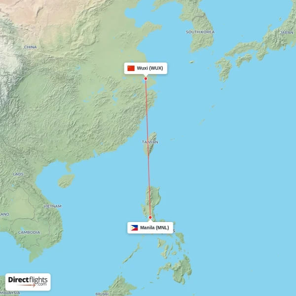 Manila - Wuxi direct flight map