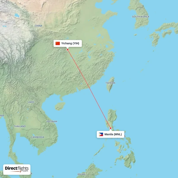Manila - Yichang direct flight map