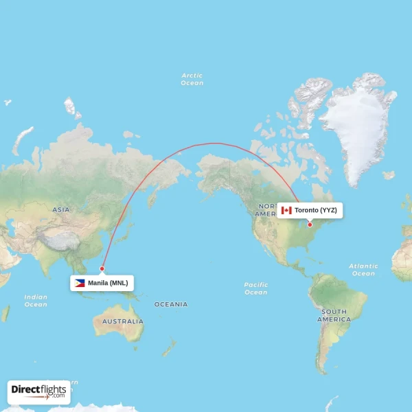 Manila - Toronto direct flight map