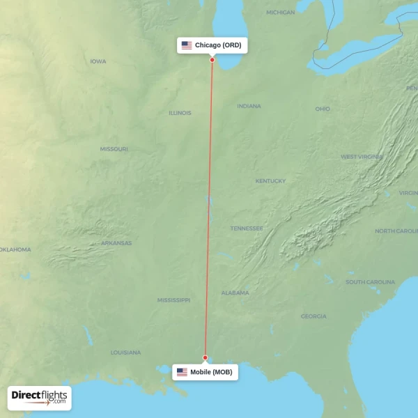 Mobile - Chicago direct flight map
