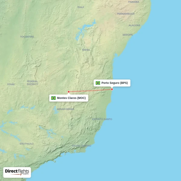 Montes Claros - Porto Seguro direct flight map