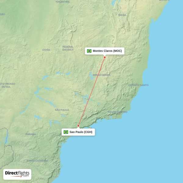 Montes Claros - Sao Paulo direct flight map