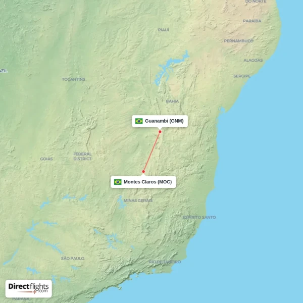 Montes Claros - Guanambi direct flight map