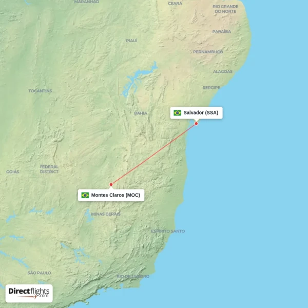 Montes Claros - Salvador direct flight map