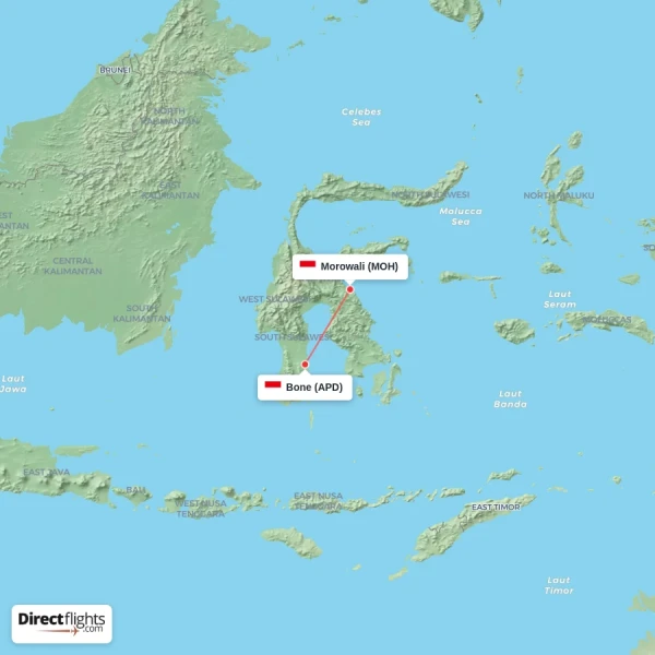 Morowali - Bone direct flight map
