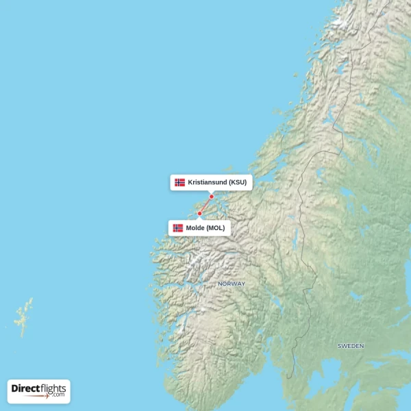 Molde - Kristiansund direct flight map