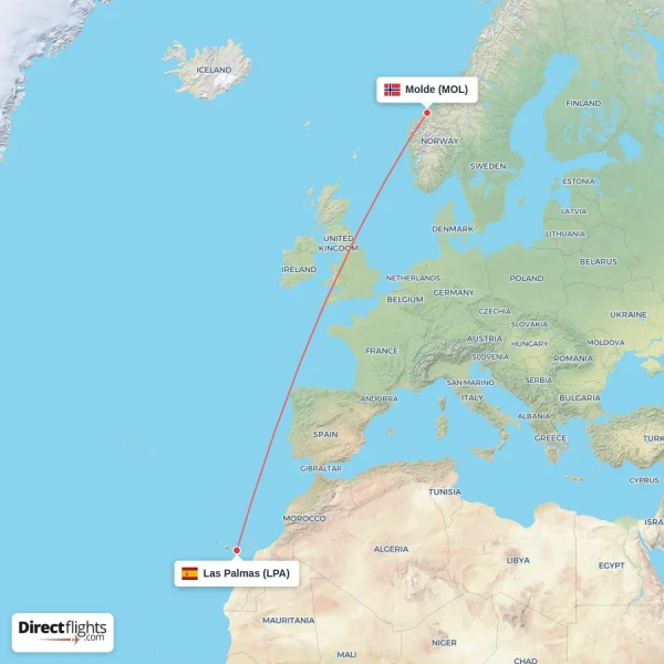 Molde - Las Palmas direct flight map
