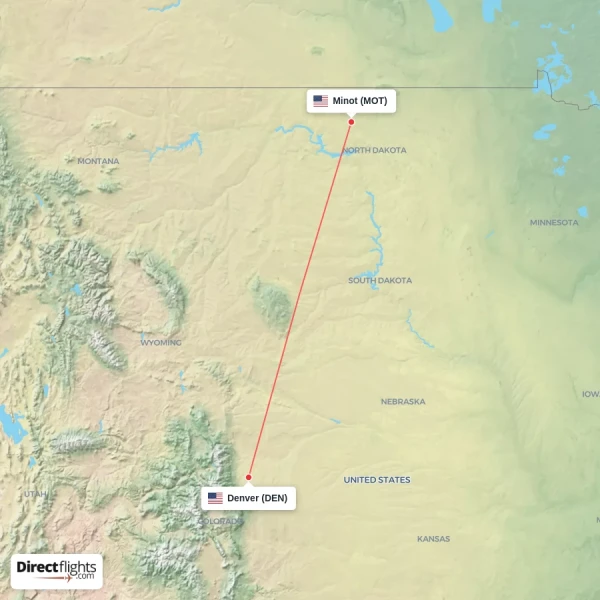 Minot - Denver direct flight map