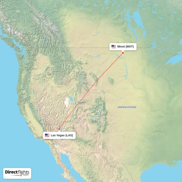 Minot - Las Vegas direct flight map
