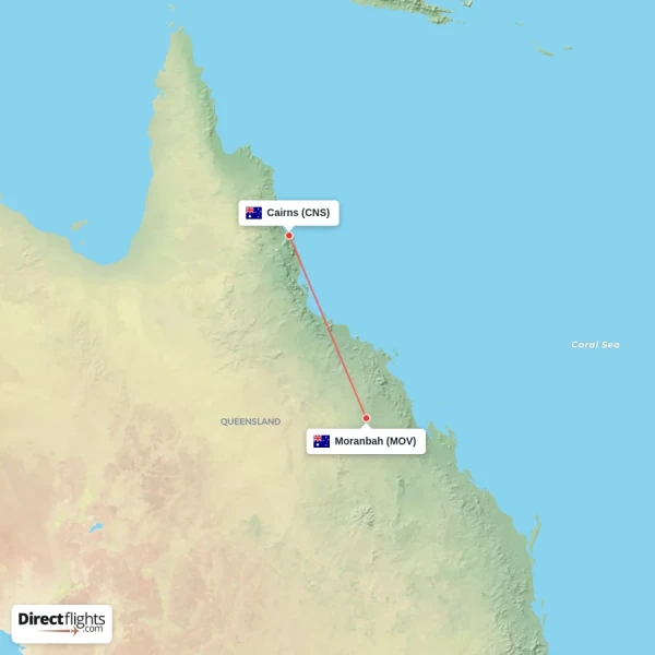 Moranbah - Cairns direct flight map
